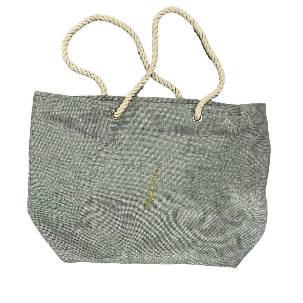 J initial light weight Blue gray gold customized 23x9x15 extra large Tote Bag